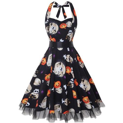 Vintage Neckholder Halloween Costume Dress Midi Retro Style Womens Halloween Costumes 0