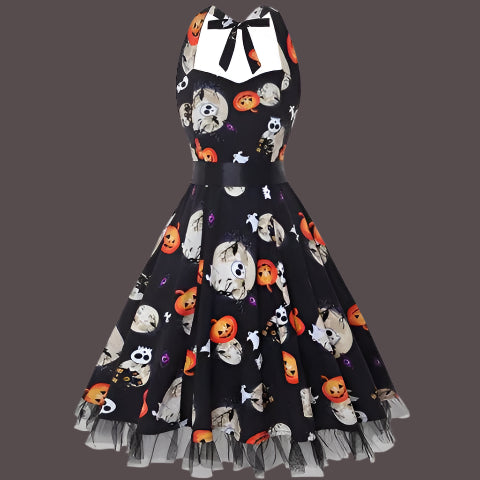 Vintage Neckholder Halloween Costume Dress Midi Retro Style Womens Halloween Costumes 1