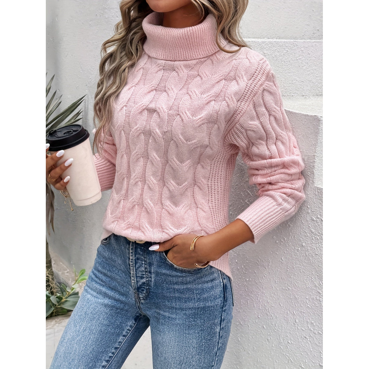 Warm Cotton Sweater Women Turtleneck Slim Fit Casual Chic 0