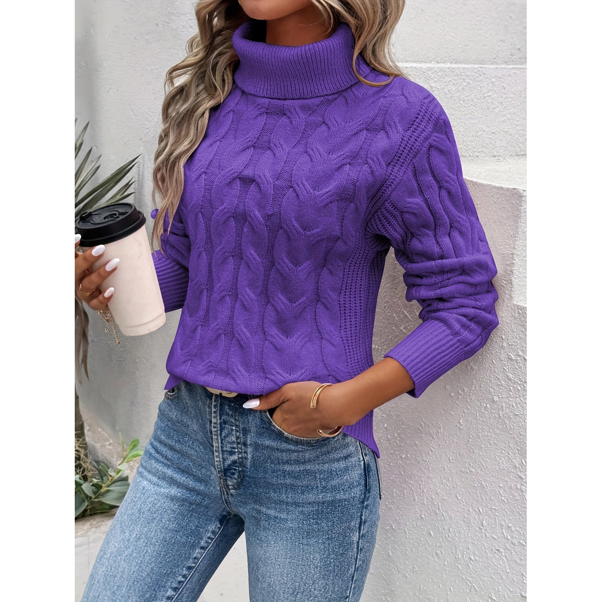 Warm Cotton Sweater Women Turtleneck Slim Fit Casual Chic 7