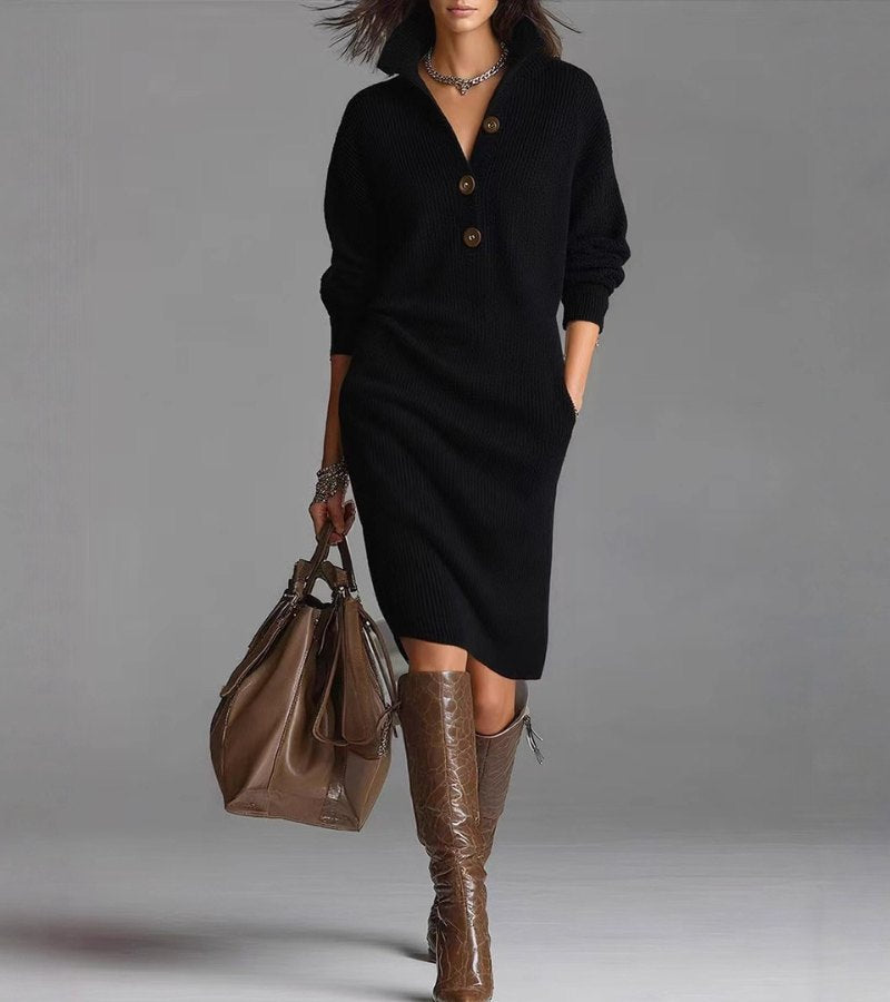Warm Knit Dress Women's Elegant Chic Style Comfortable Long Sleeve 5