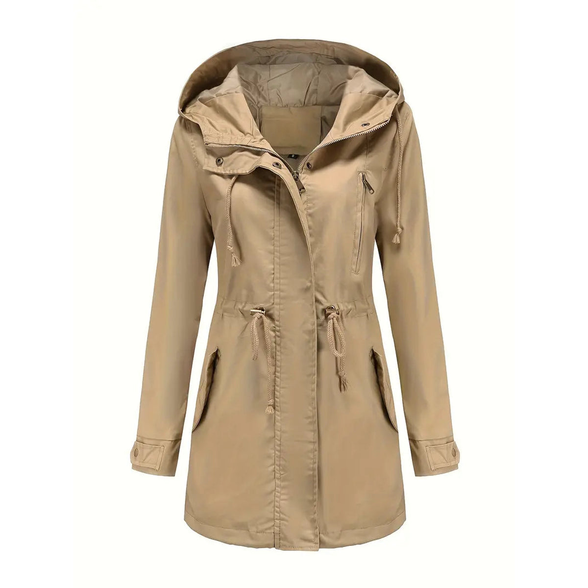 Waterproof Black Trench Coat Women Adjustable Hood Long Sleeves Spring Autumn 0