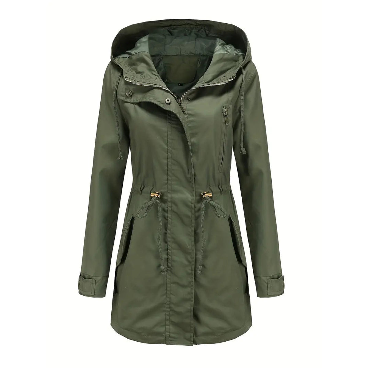 Waterproof Black Trench Coat Women Adjustable Hood Long Sleeves Spring Autumn 2
