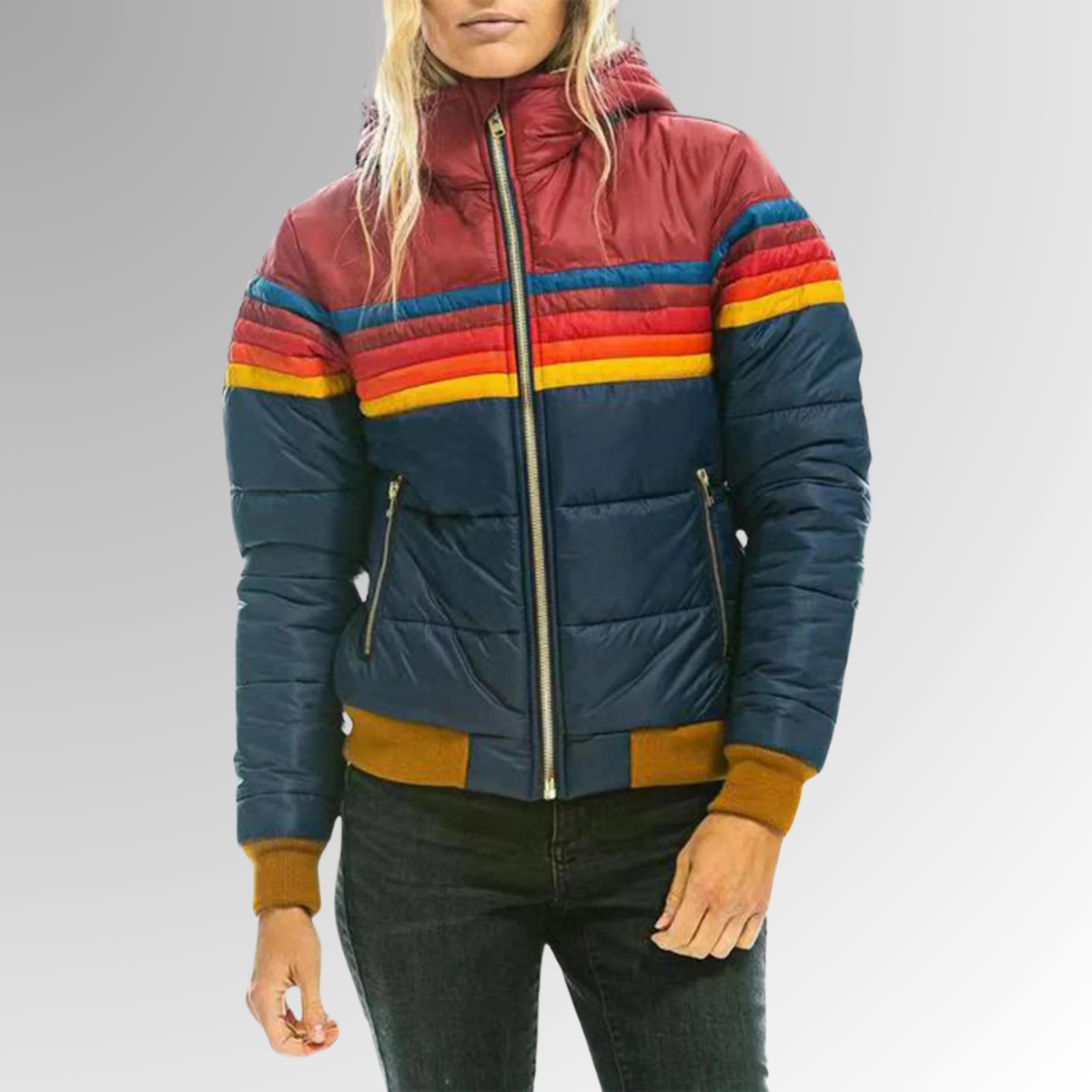 Waterproof Puffer Jacket Women Colorblock Hooded Winter Coat Stylish Insulated 4