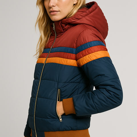 Waterproof Puffer Jacket Women Colorblock Hooded Winter Coat Stylish Insulated 5