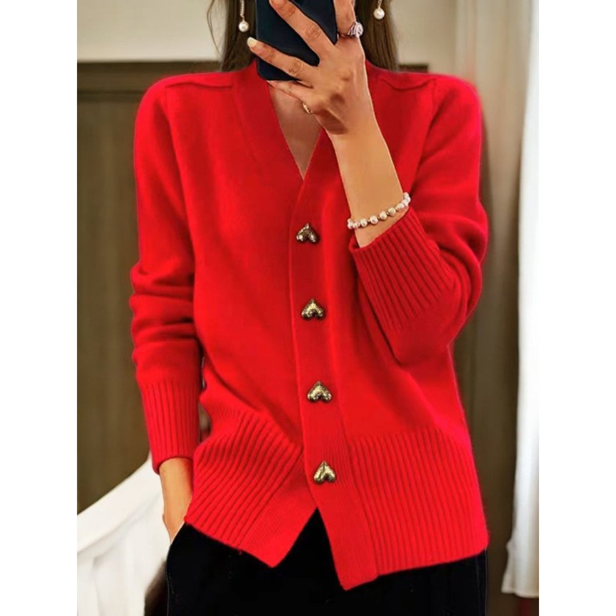 White Cardigan Sweater Women Cozy Comfort Heart Button Design 2