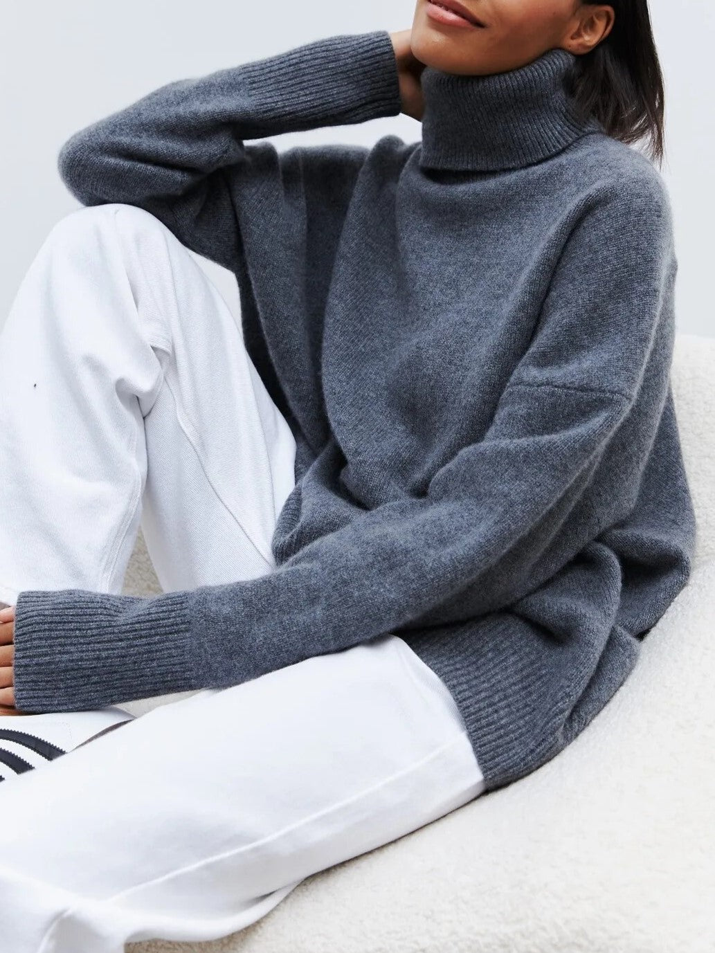 White Turtleneck Oversized Sweater Classy Vintage Style for Cozy Days 1