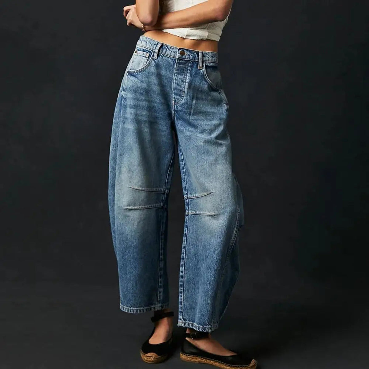 Wide Leg Denim Jeans Vintage Style Comfortable Fit Ankle Length 12