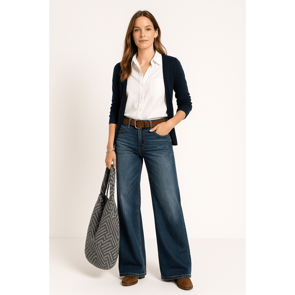 Wide Leg Jeans Women High Waisted Casual Chic Denim Trousers 1