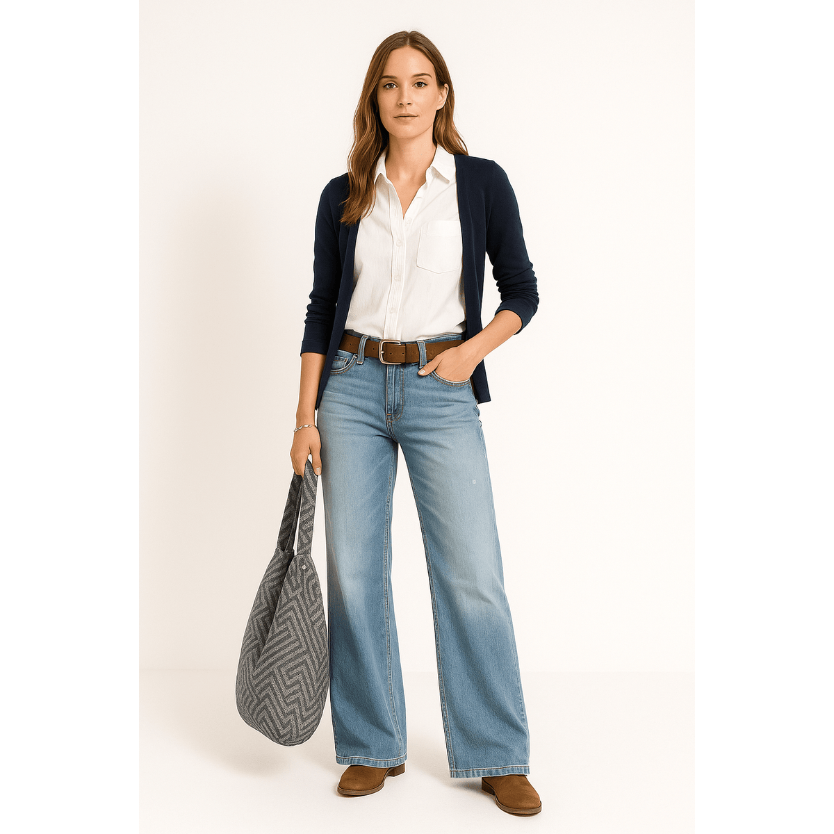Wide Leg Jeans Women High Waisted Casual Chic Denim Trousers 2