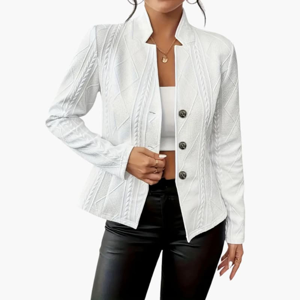 Women’s Blazer Lapel Collar Single-Button Closure Office Wear 0