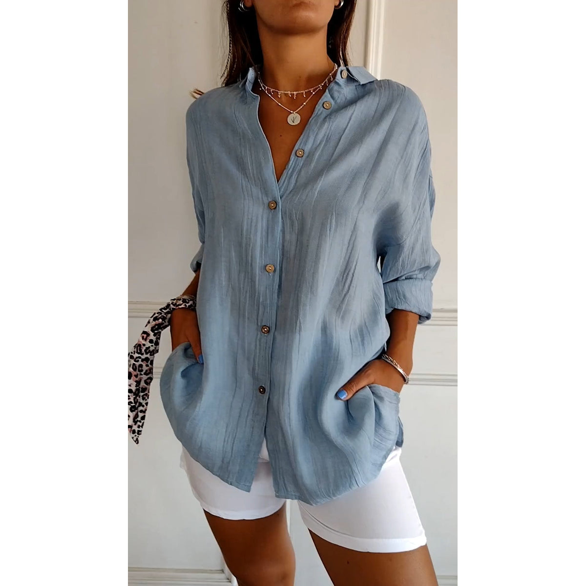 Women's Button Down Shirt White Blouse Classic Fit Summer Elegance 0