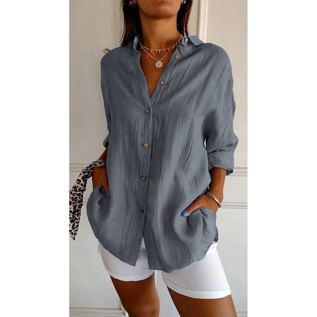 Women's Button Down Shirt White Blouse Classic Fit Summer Elegance 10