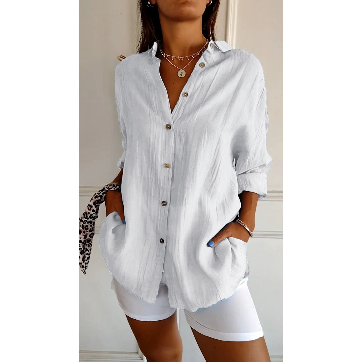 Women's Button Down Shirt White Blouse Classic Fit Summer Elegance 11