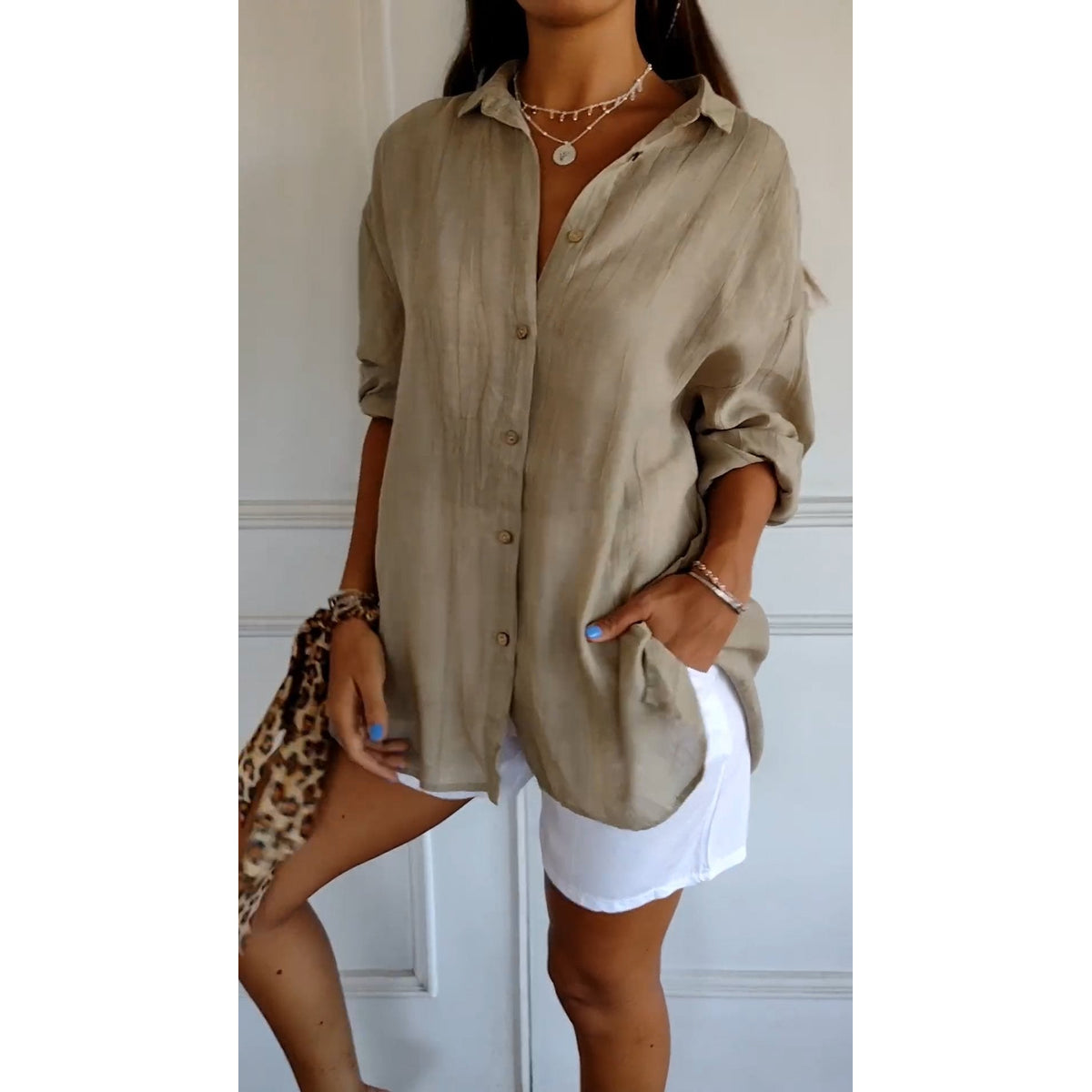 Women's Button Down Shirt White Blouse Classic Fit Summer Elegance 2