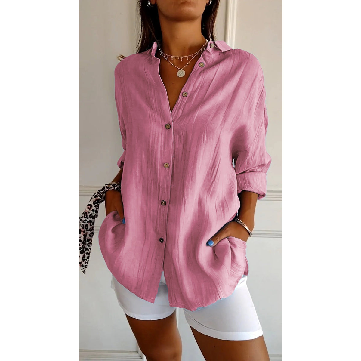Women's Button Down Shirt White Blouse Classic Fit Summer Elegance 3