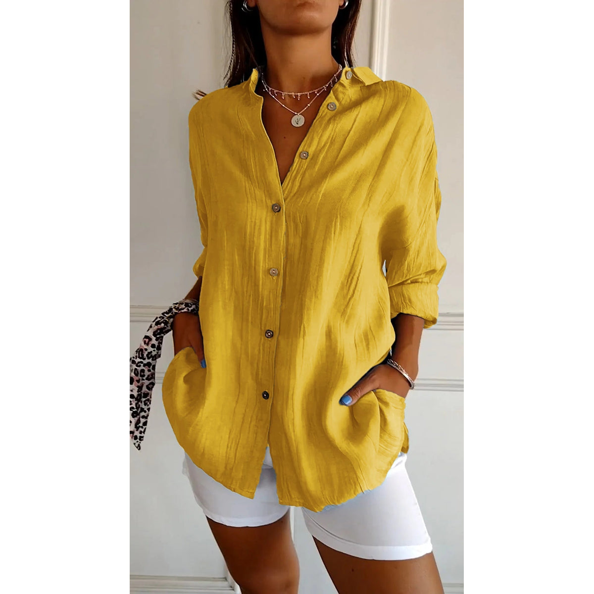 Women's Button Down Shirt White Blouse Classic Fit Summer Elegance 4