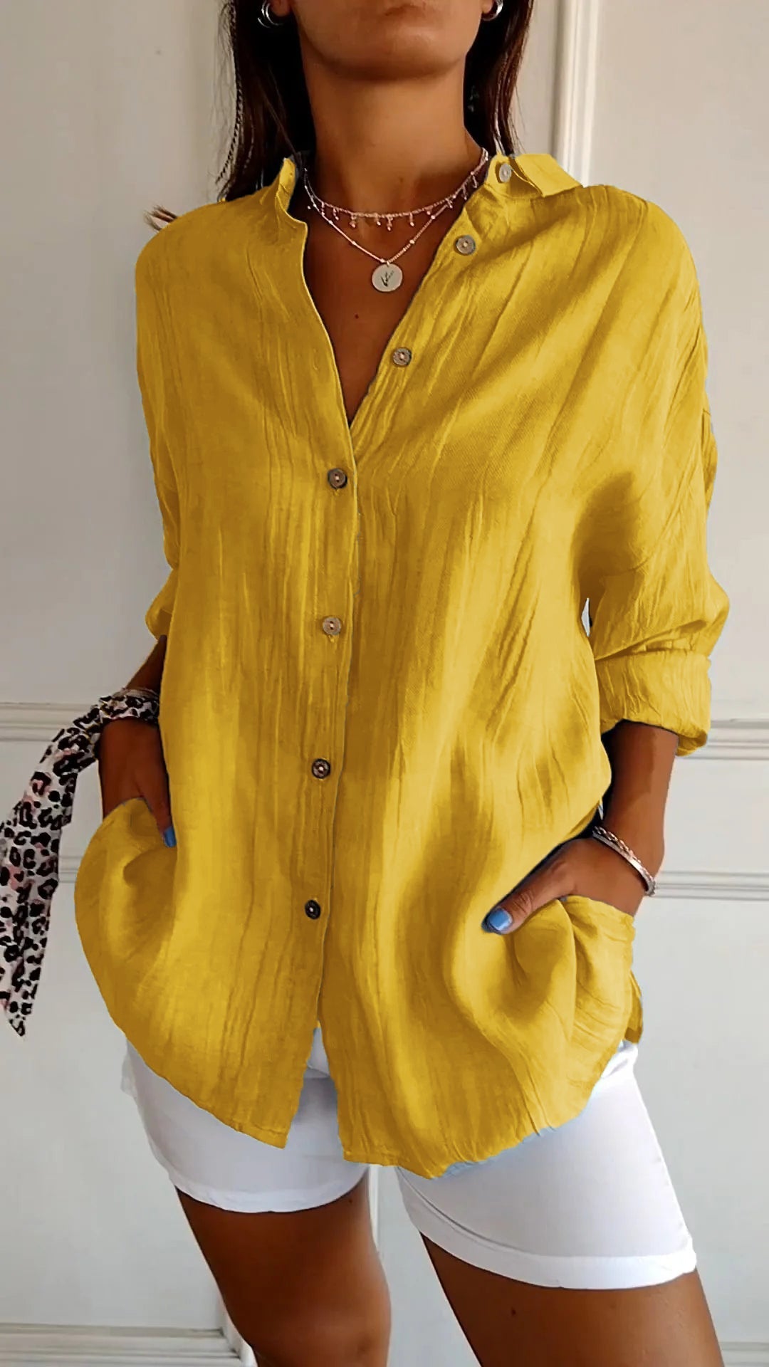 Women's Button Down Shirt White Blouse Classic Fit Summer Elegance 4