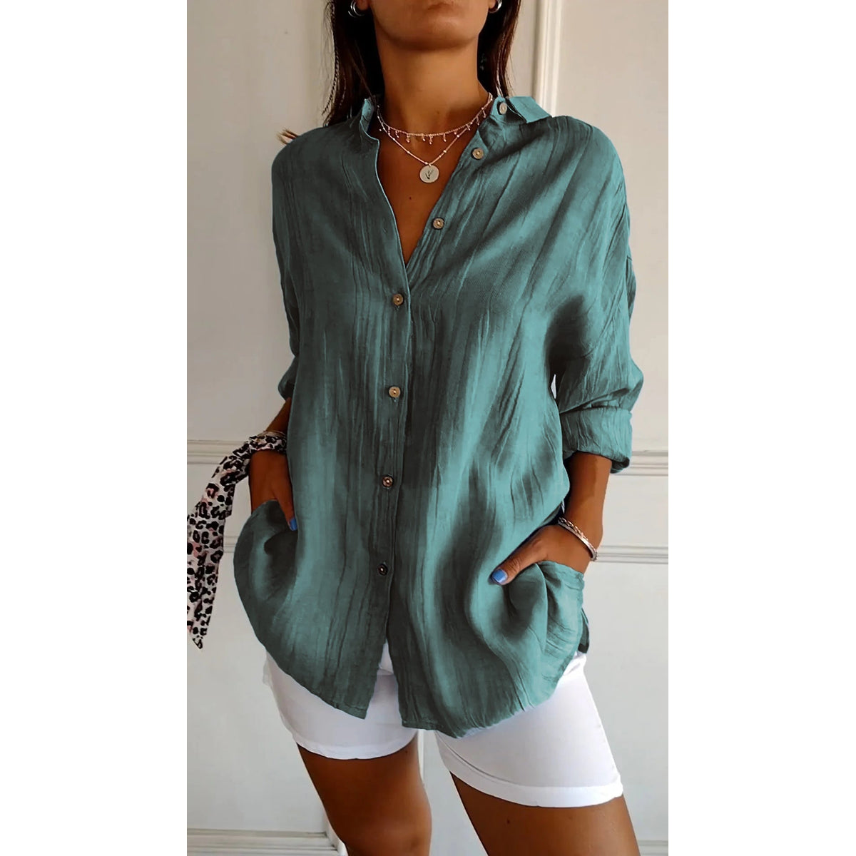 Women's Button Down Shirt White Blouse Classic Fit Summer Elegance 5