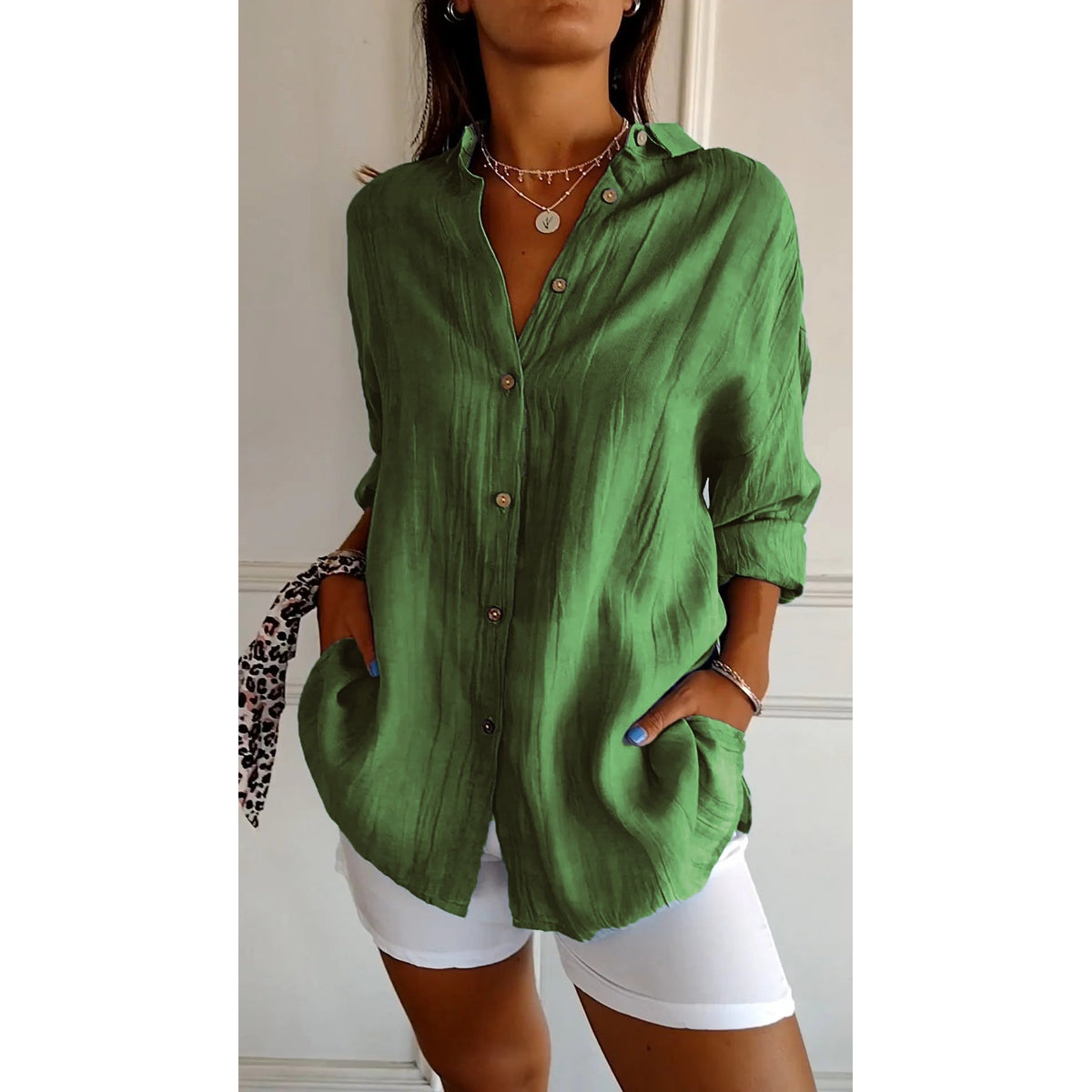 Women's Button Down Shirt White Blouse Classic Fit Summer Elegance 7