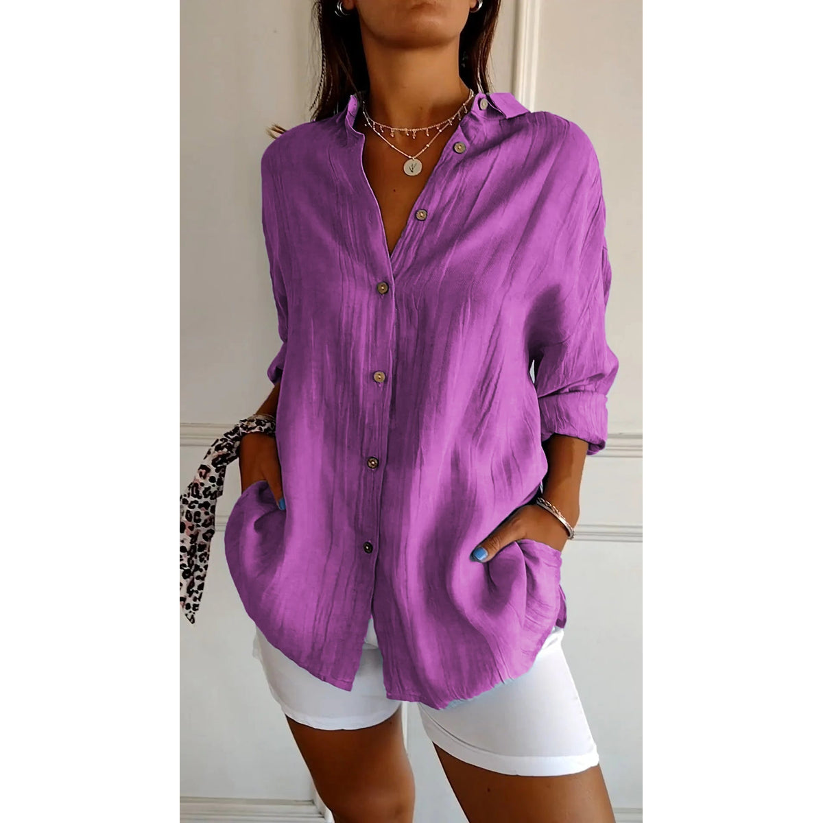 Women's Button Down Shirt White Blouse Classic Fit Summer Elegance 8