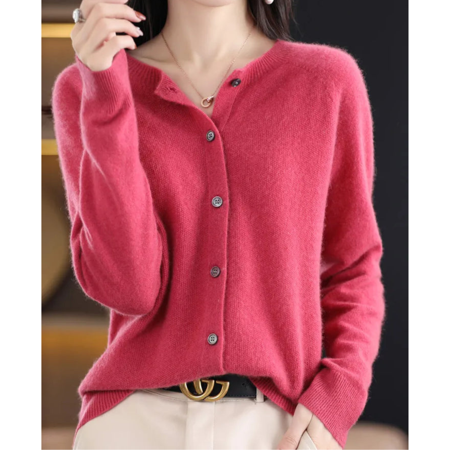 Women's Cardigan Pullover Round Neck Black Stylish Winter Essential 0