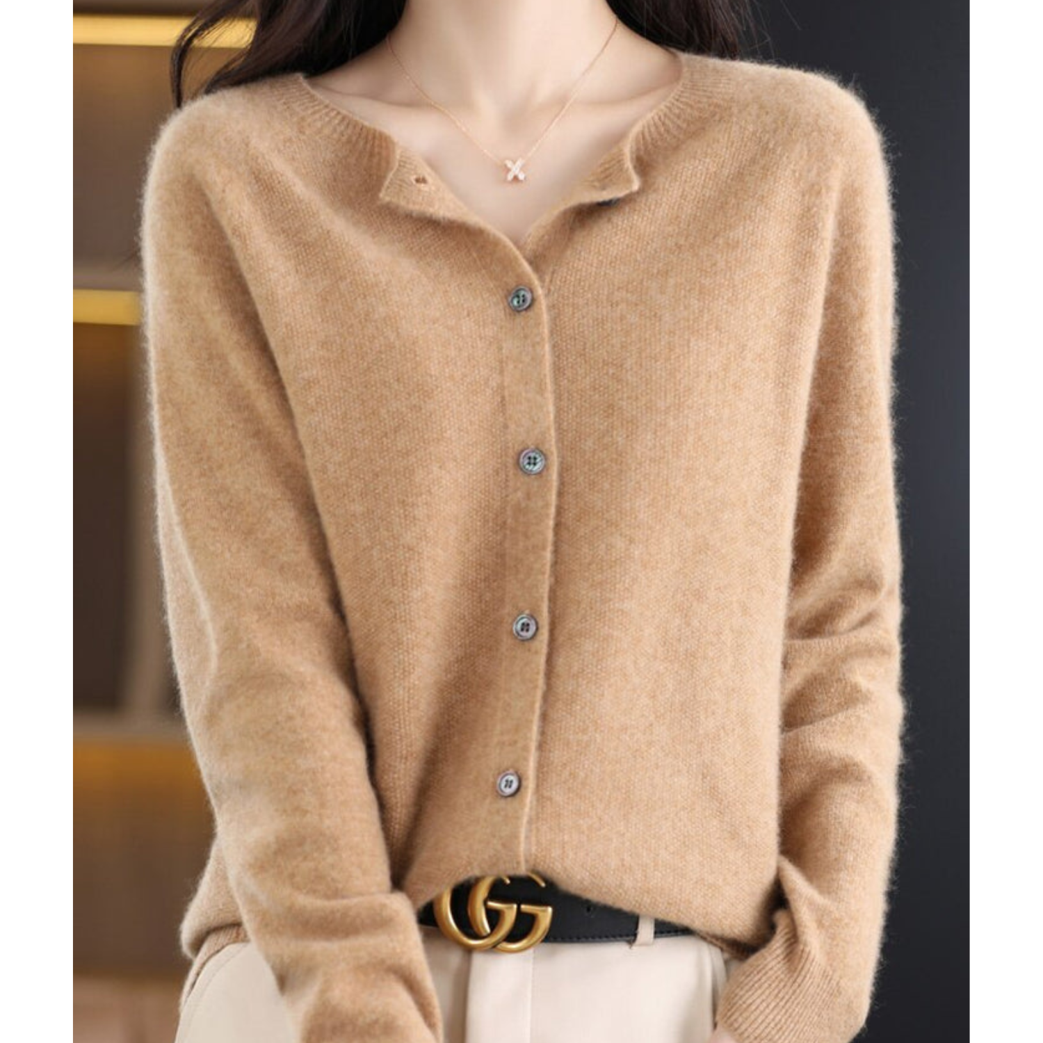 Women's Cardigan Pullover Round Neck Black Stylish Winter Essential 11