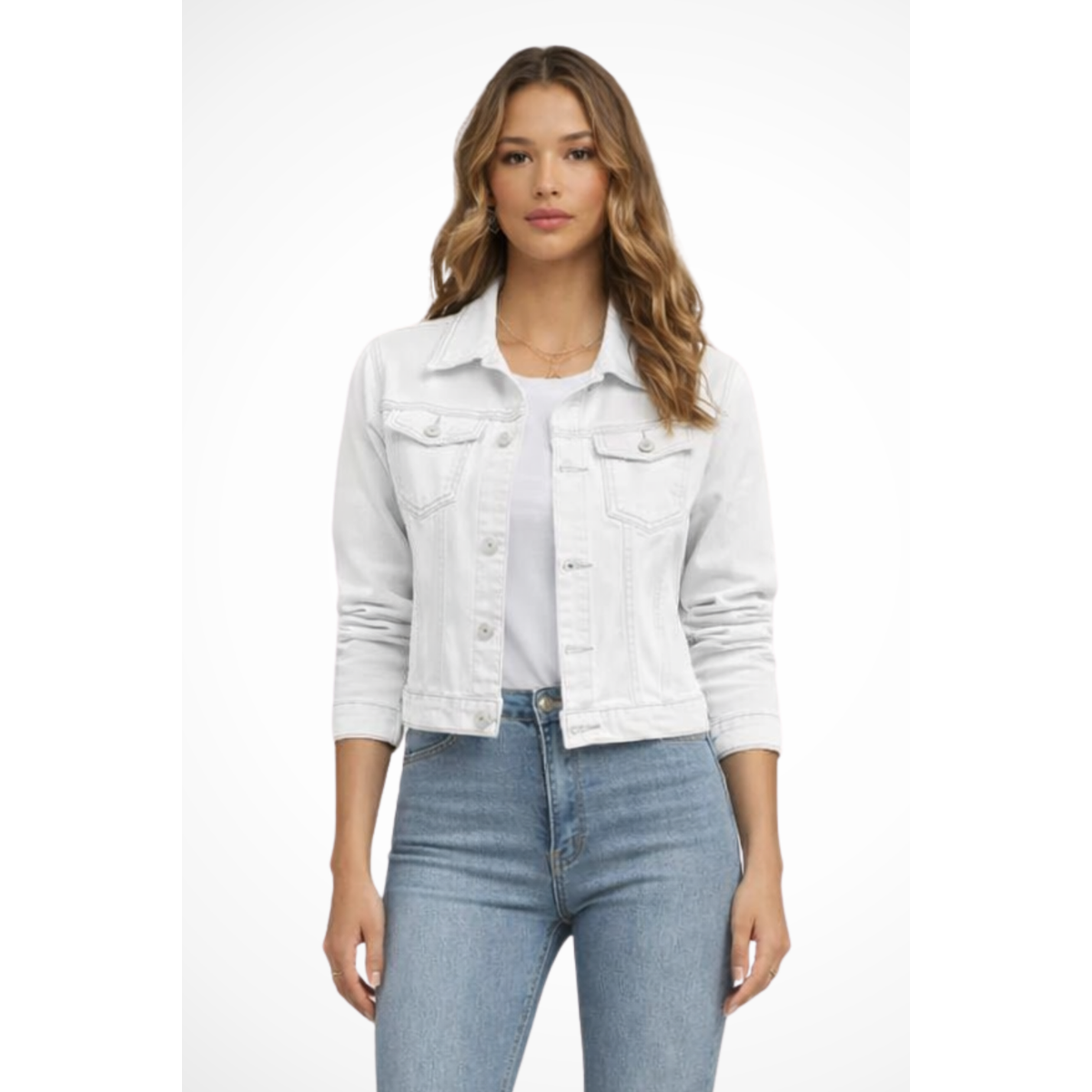 Women's Denim Jacket Button Front Casual Layering Classic Style 3
