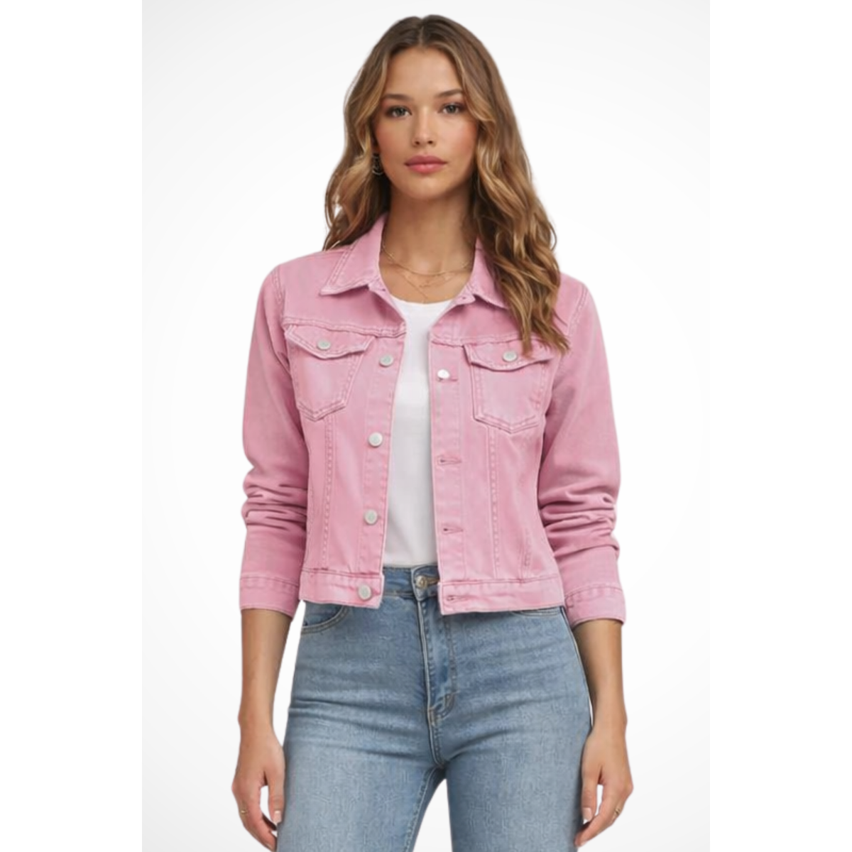 Women's Denim Jacket Button Front Casual Layering Classic Style 5