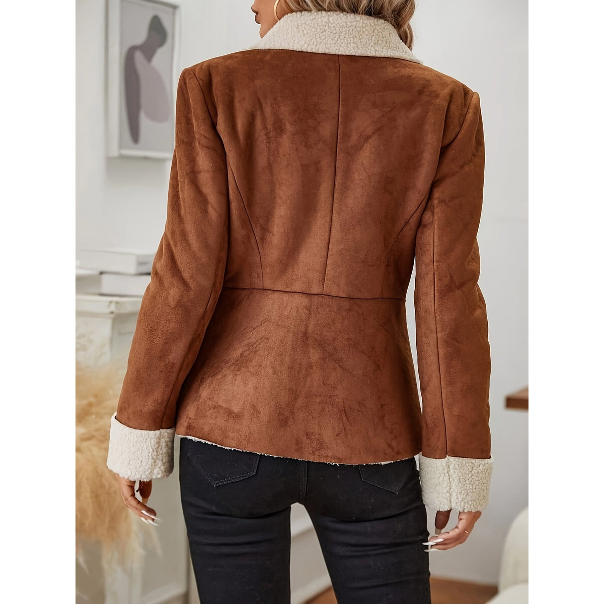 Women's Faux Fur Jacket Button Front Thermal Outerwear Casual 3