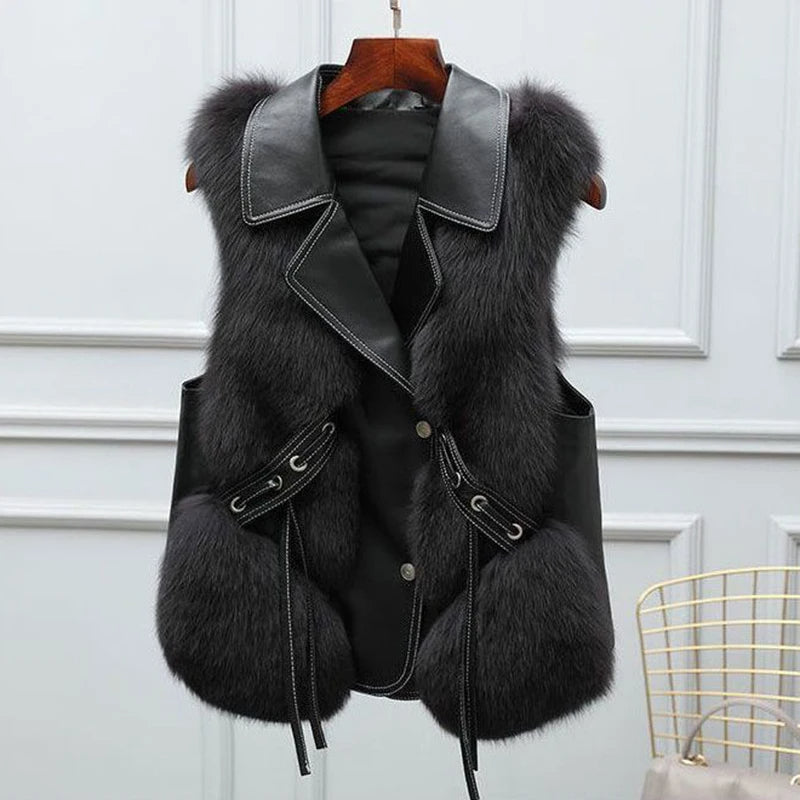 Women's Faux Fur Vest Oversized Lapel Winter Glam Layering 7