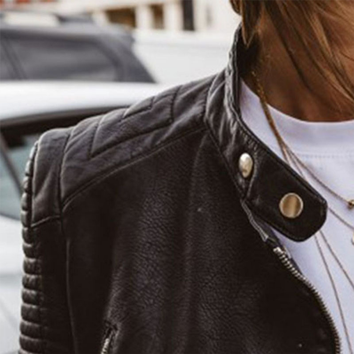 Women's Leather Jacket Biker Style Tailored Fit with Zip Details 2