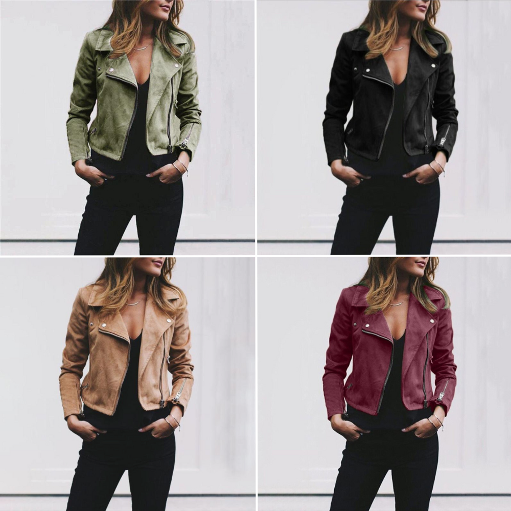 Women's Leather Jacket Chic Asymmetrical Zip Lapel Collar Fitted Style 6