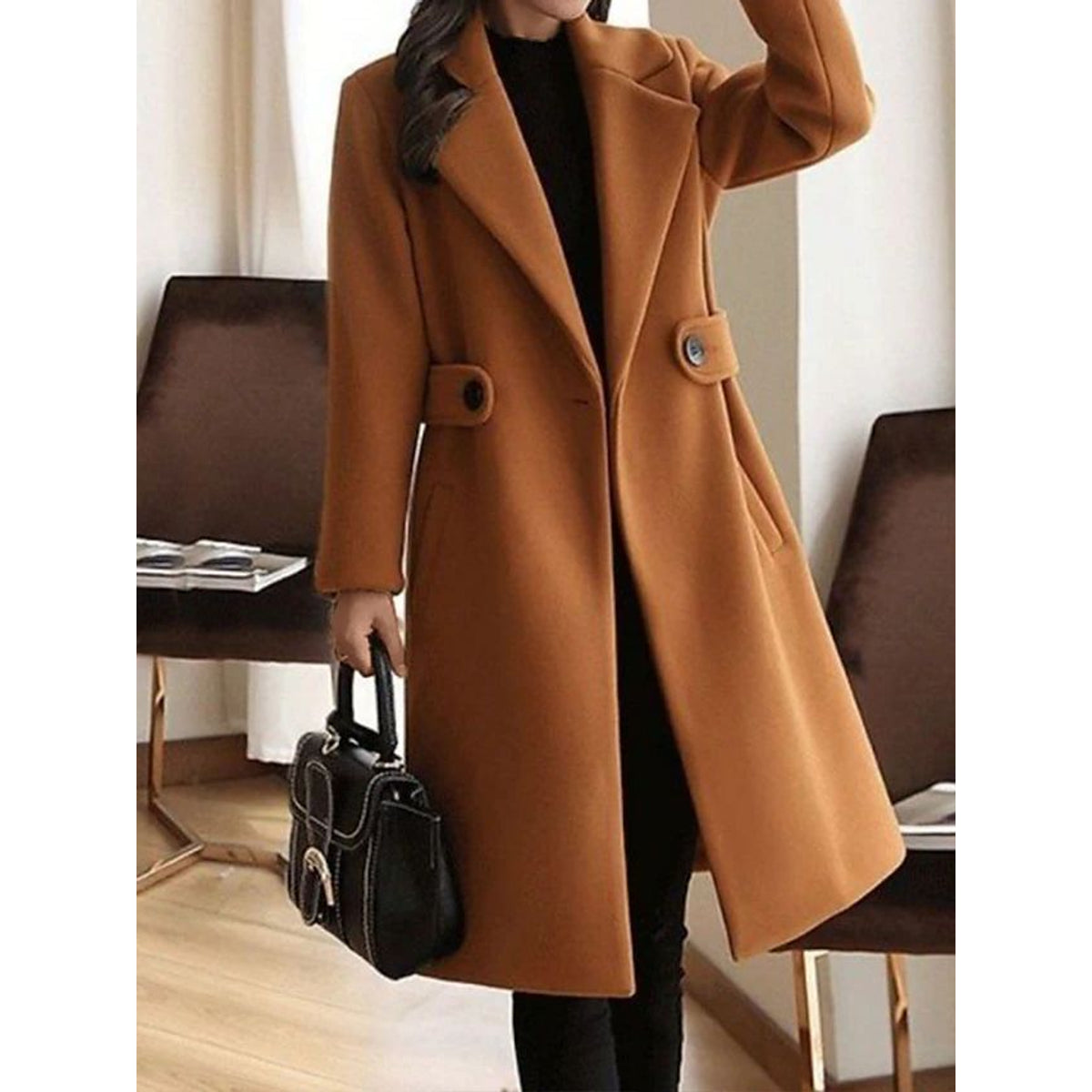 Women's Long Sleeve Belted Trench Coat Elegant Winter Outerwear 2