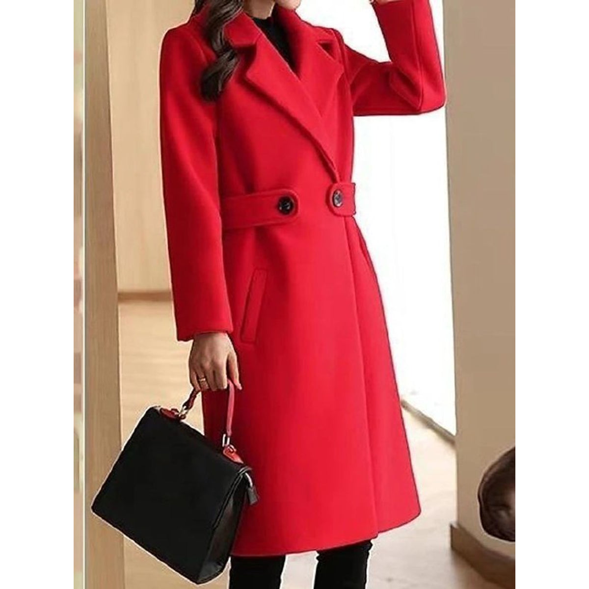 Women's Long Sleeve Belted Trench Coat Elegant Winter Outerwear 4
