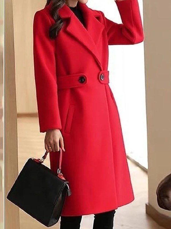 Women's Long Sleeve Belted Trench Coat Elegant Winter Outerwear 4