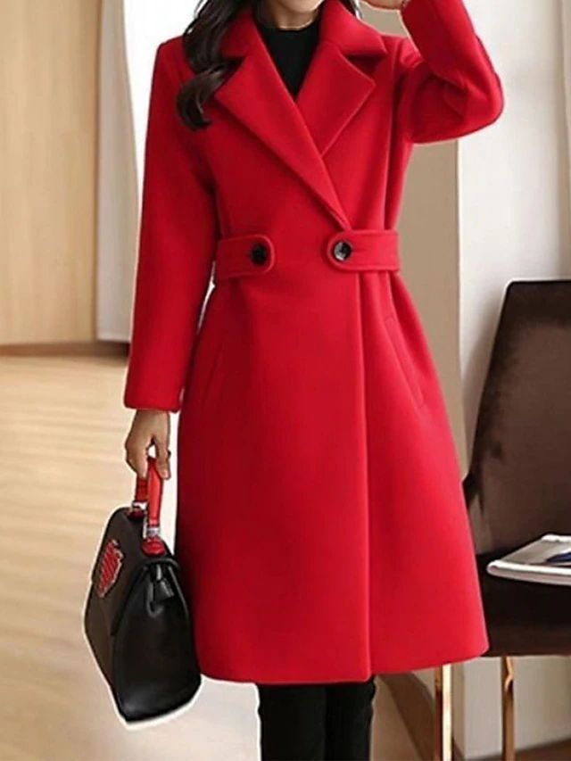 Women's Long Sleeve Belted Trench Coat Elegant Winter Outerwear 5