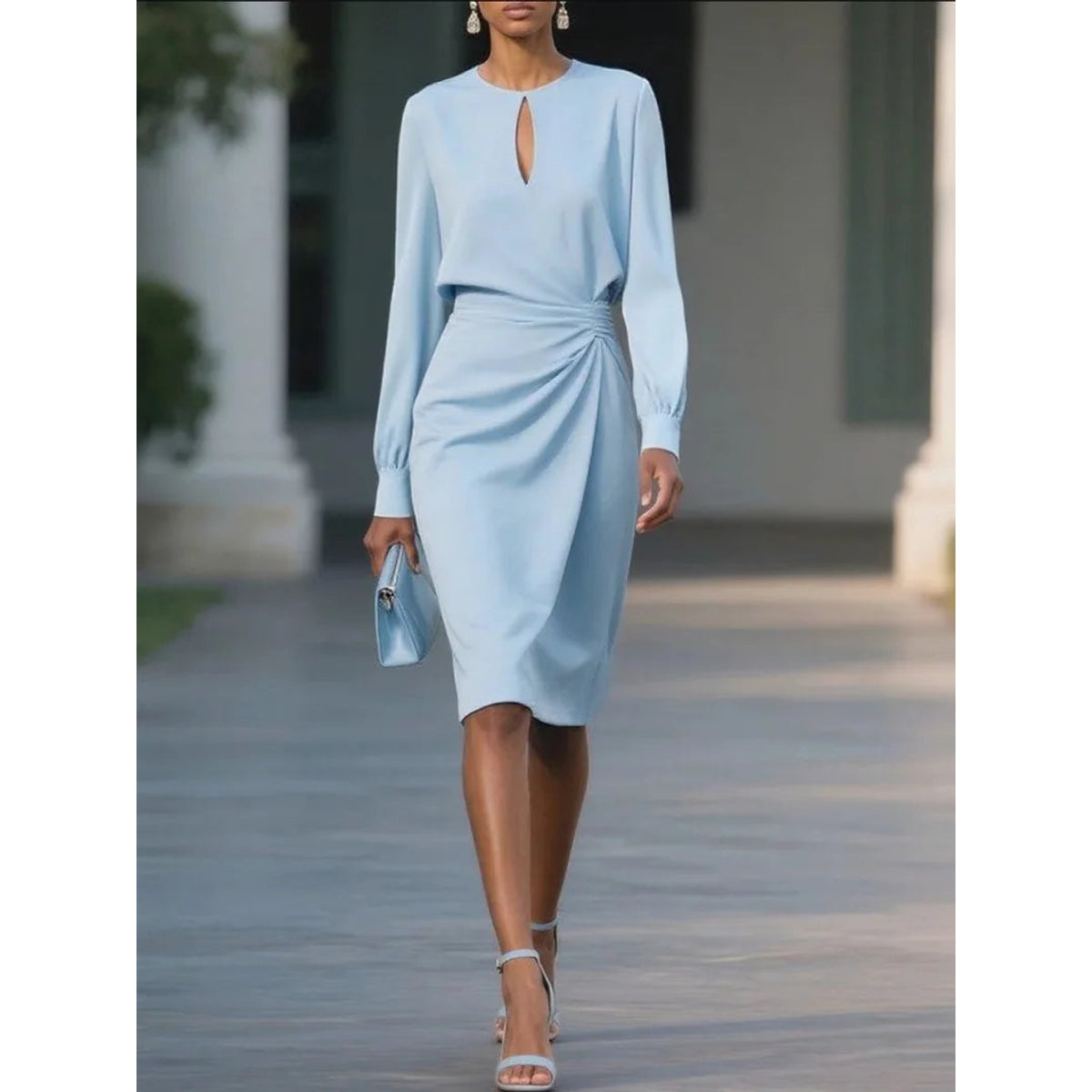 Women's Long Sleeve Formal Midi Dress Elegant Chic for Events 4