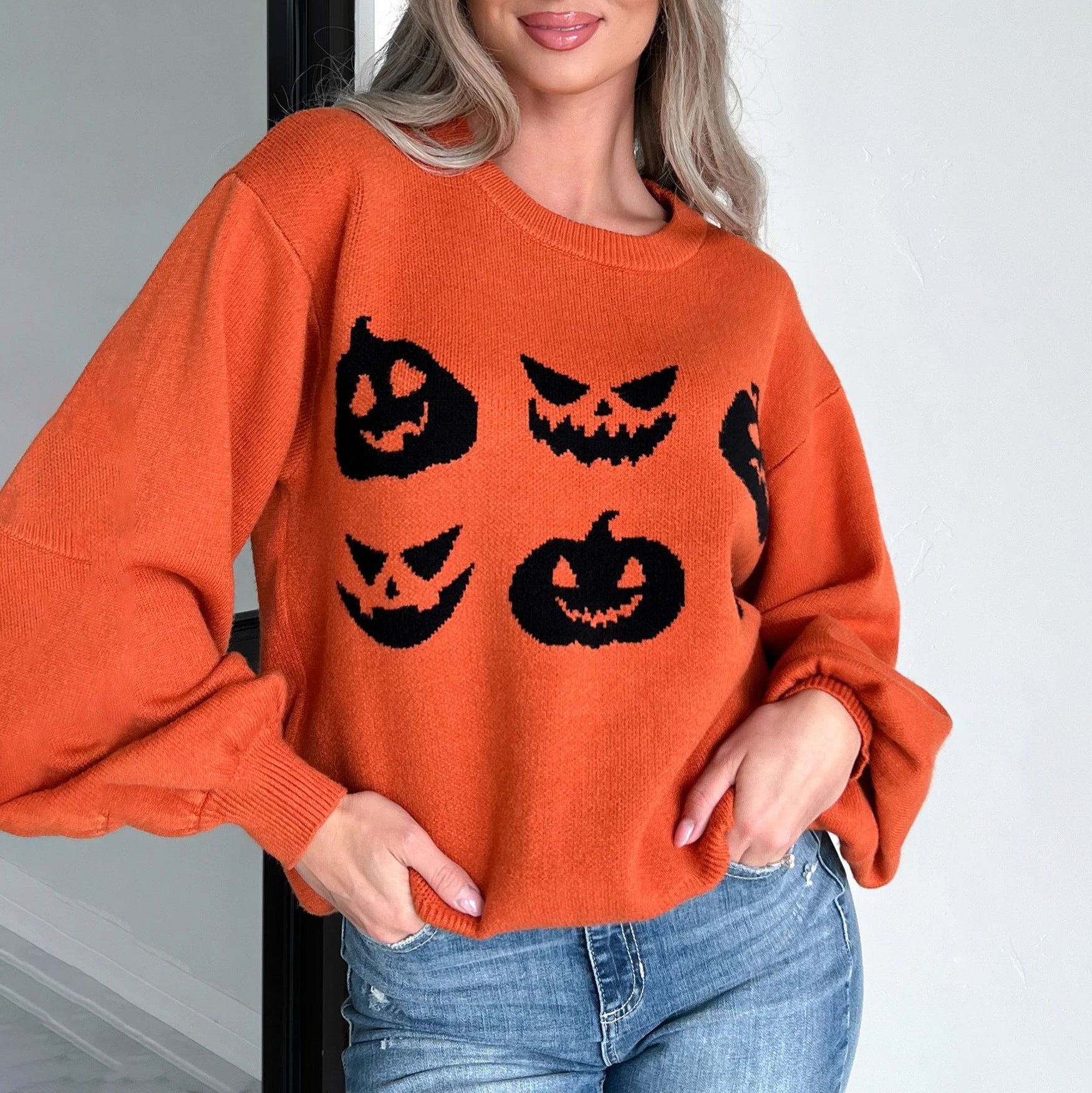 Women's Oversized Pullover Happy Halloween Motif Casual Sweater 4