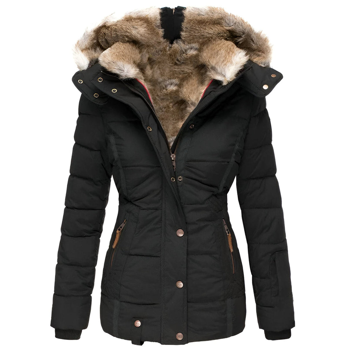 Women's Puffer Jacket Hooded Slim Fit Black Winter Coat 0