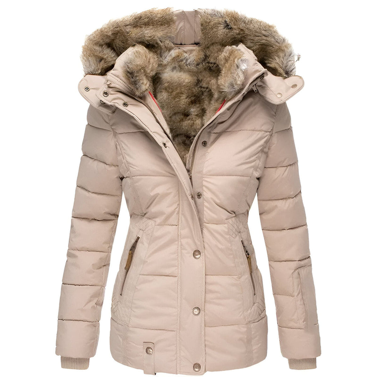 Women's Puffer Jacket Hooded Slim Fit Black Winter Coat 4