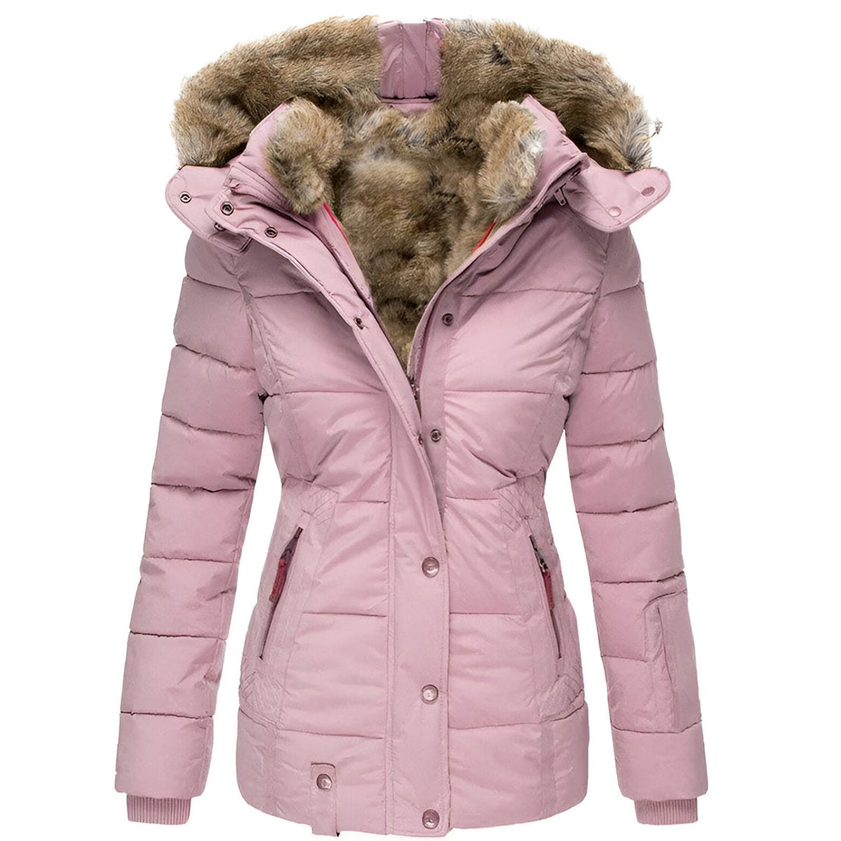 Women's Puffer Jacket Hooded Slim Fit Black Winter Coat 5