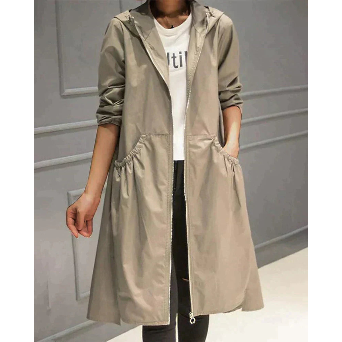 Women's Raincoat Long Waterproof Jacket with Hood Stylish Weatherproof Design 0
