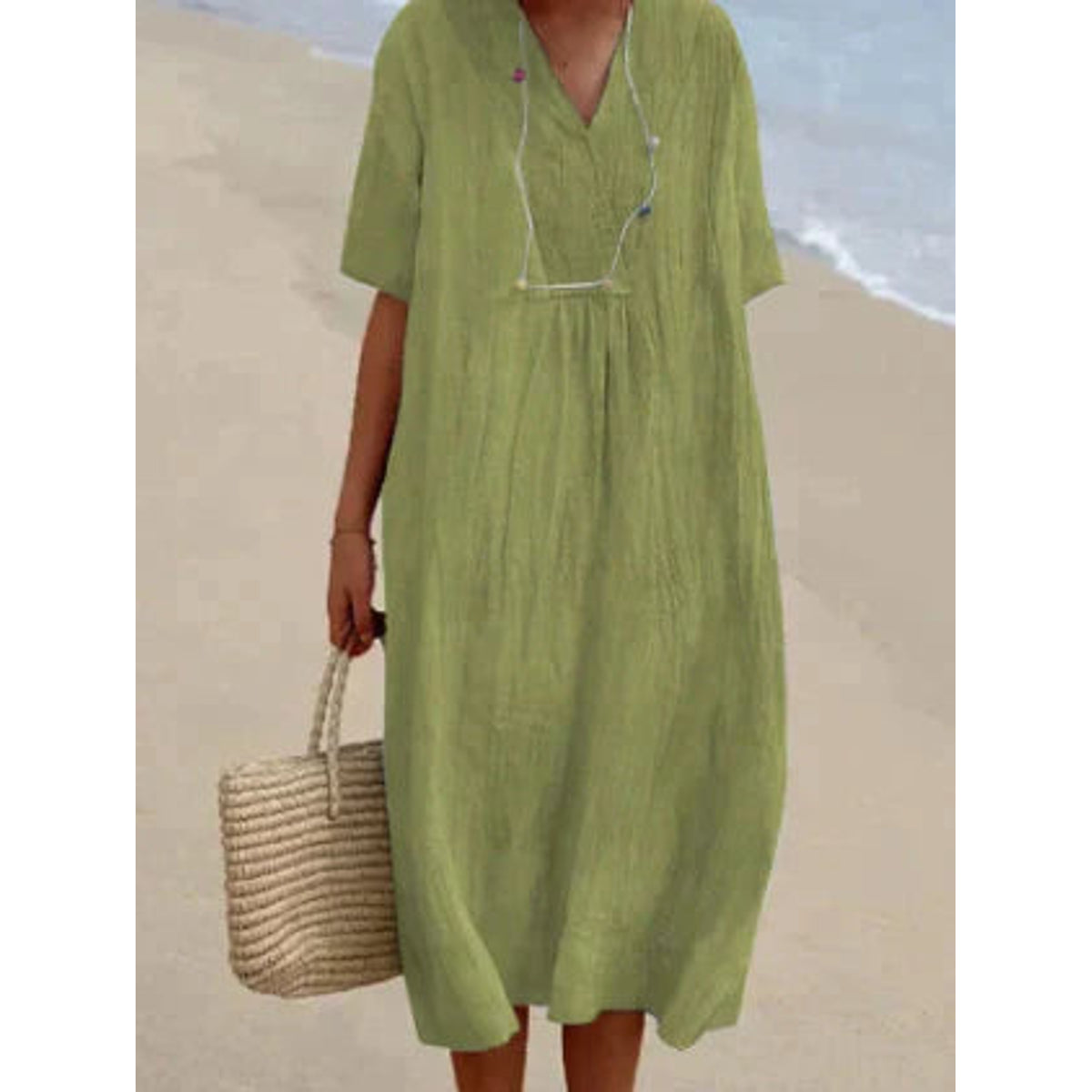 Women's Relaxed Fit V-Neck Dress Summer Lightweight Short Sleeve 1