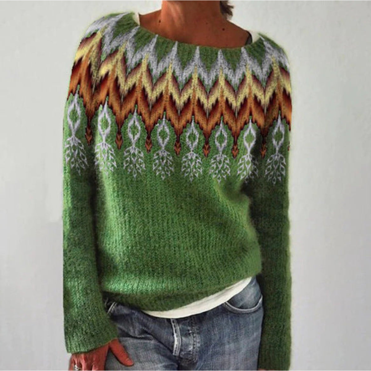 Women's Retro Sweater Ribbed Hem Vintage Chic All-Season Style 4
