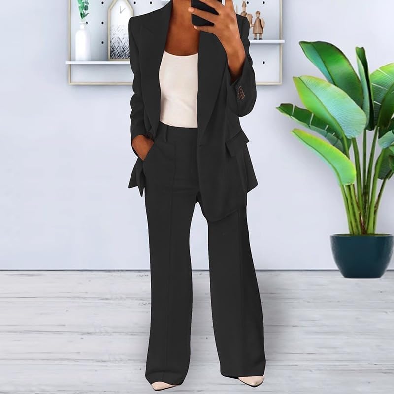 Women's Suit Elegant Blazer Set with Wide Leg Pants Timeless Style 0