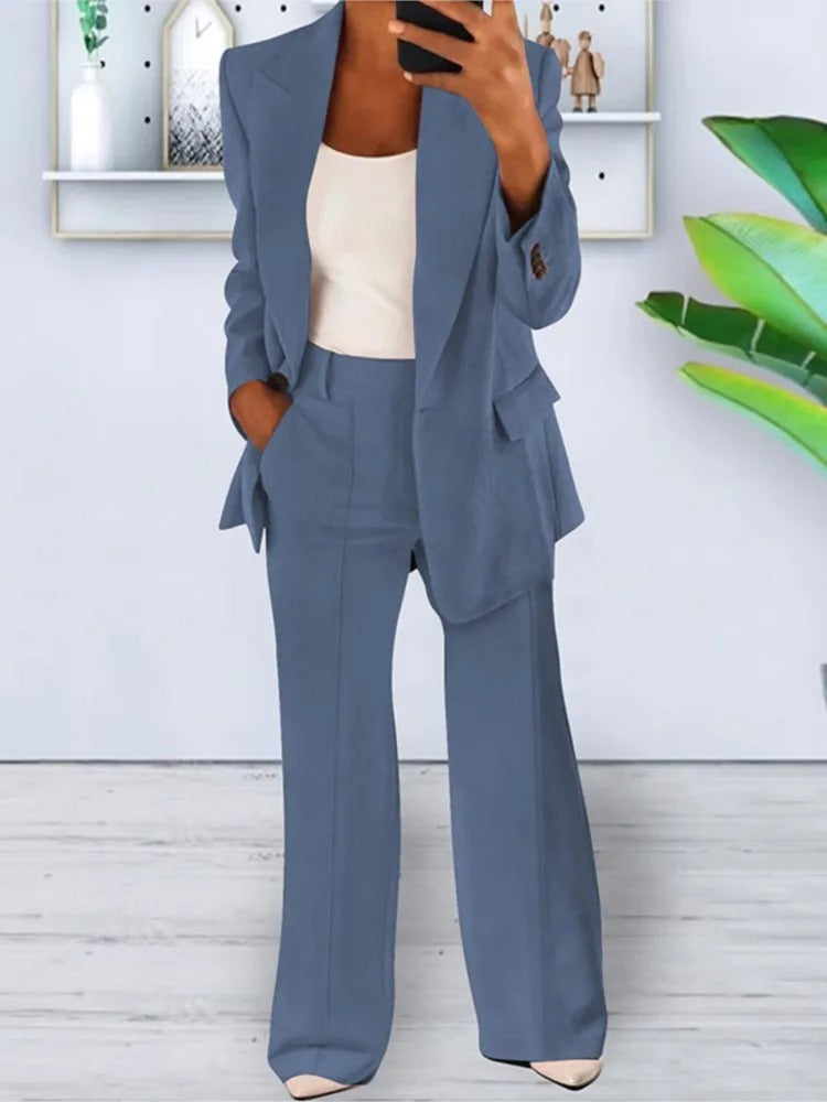 Women's Suit Elegant Blazer Set with Wide Leg Pants Timeless Style 1