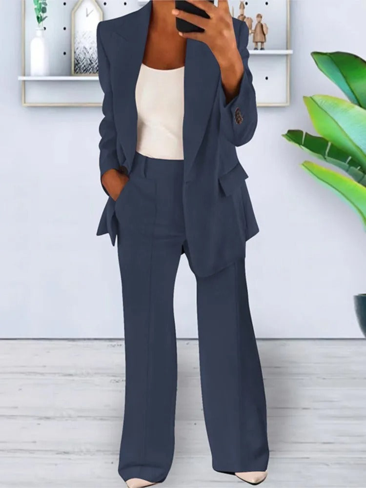 Women's Suit Elegant Blazer Set with Wide Leg Pants Timeless Style 4