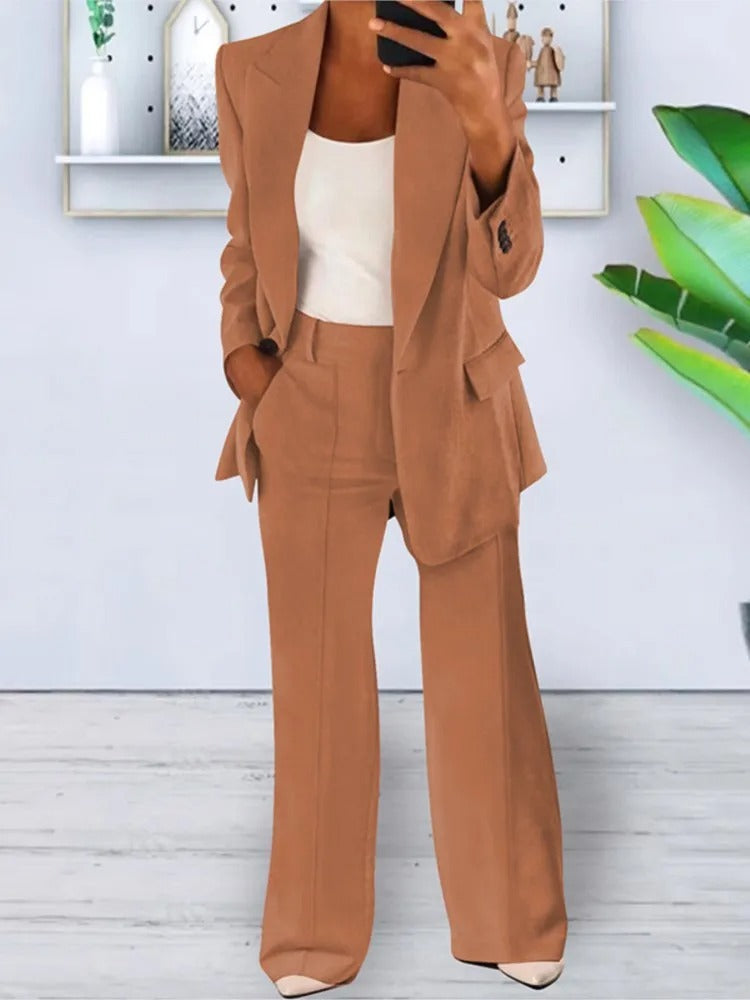 Women's Suit Elegant Blazer Set with Wide Leg Pants Timeless Style 6