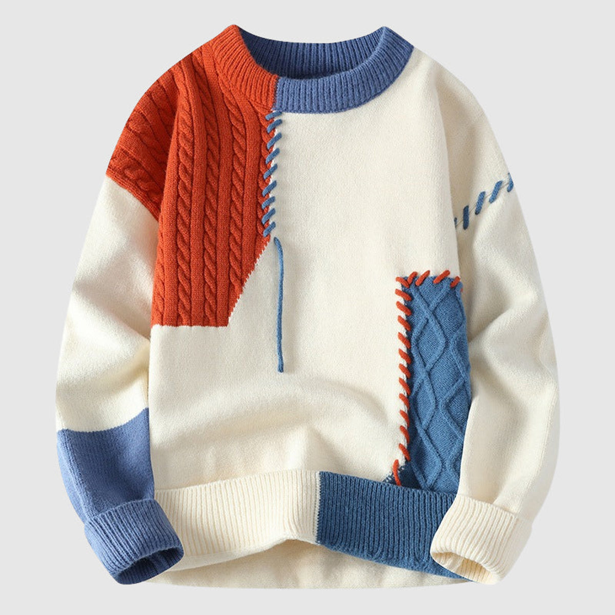 Women's Sweater Funky Patchwork Design O-Neck Cozy Winter Fashion 0